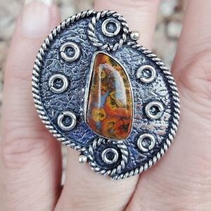 New Seam Agate 925 Silver Ring.